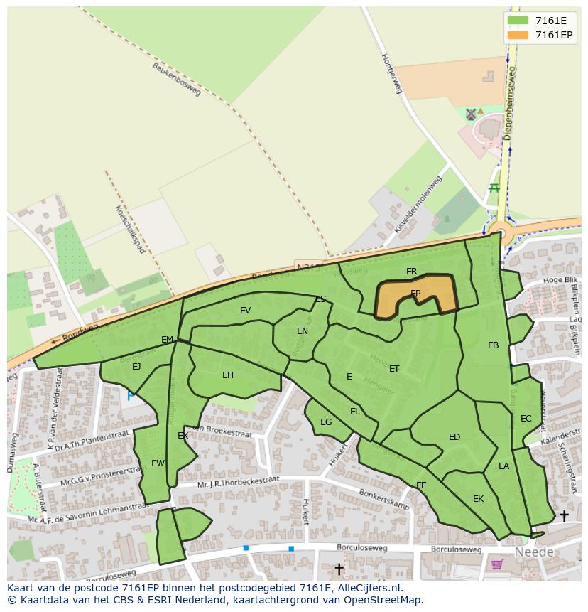 Afbeelding van het postcodegebied 7161 EP op de kaart.