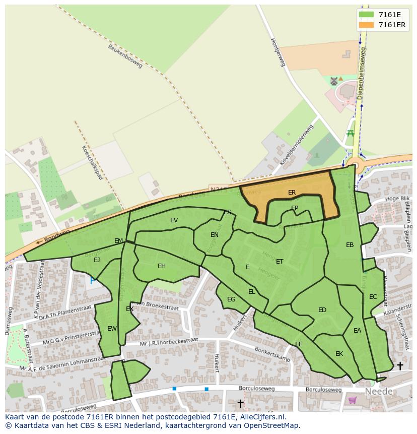Afbeelding van het postcodegebied 7161 ER op de kaart.