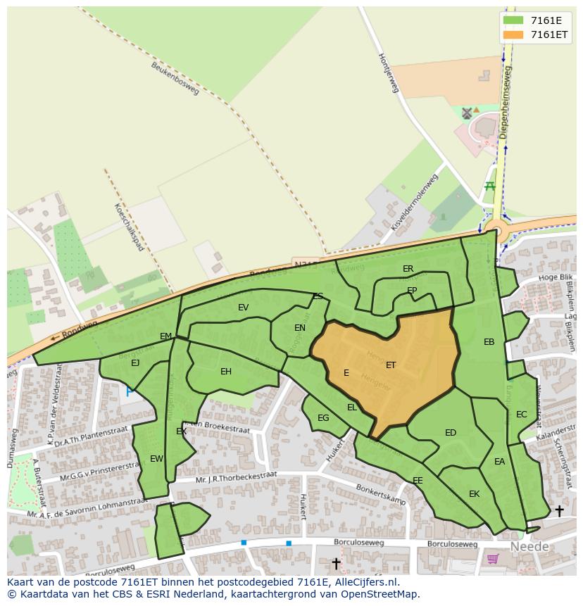 Afbeelding van het postcodegebied 7161 ET op de kaart.