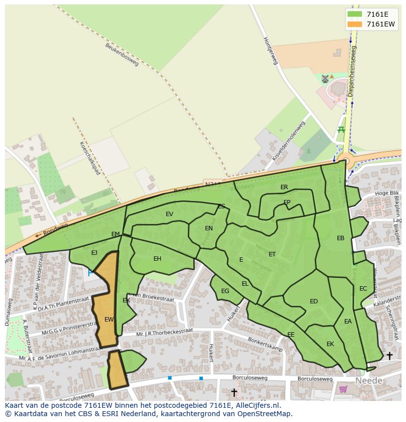 Afbeelding van het postcodegebied 7161 EW op de kaart.