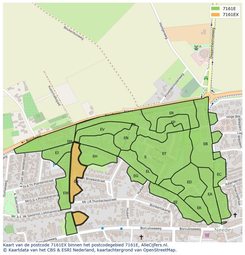 Afbeelding van het postcodegebied 7161 EX op de kaart.