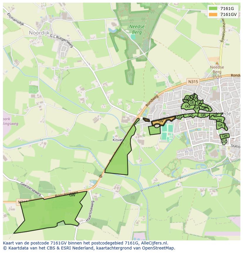 Afbeelding van het postcodegebied 7161 GV op de kaart.