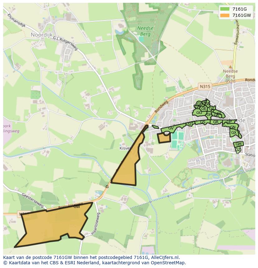 Afbeelding van het postcodegebied 7161 GW op de kaart.