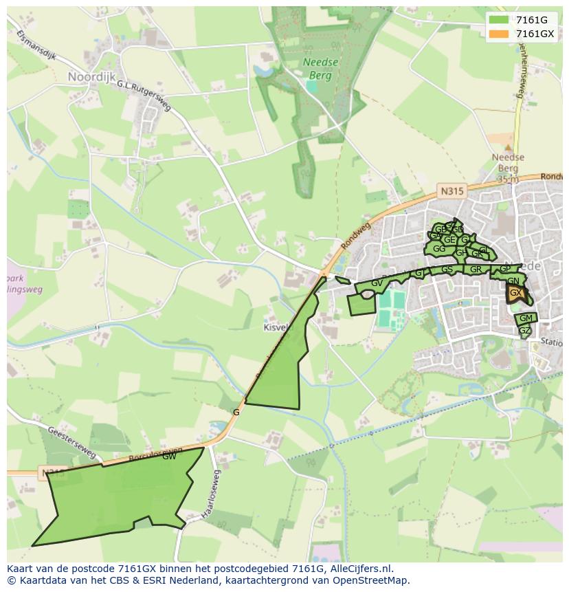 Afbeelding van het postcodegebied 7161 GX op de kaart.