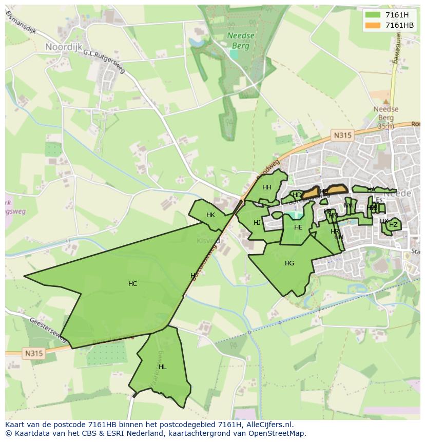 Afbeelding van het postcodegebied 7161 HB op de kaart.