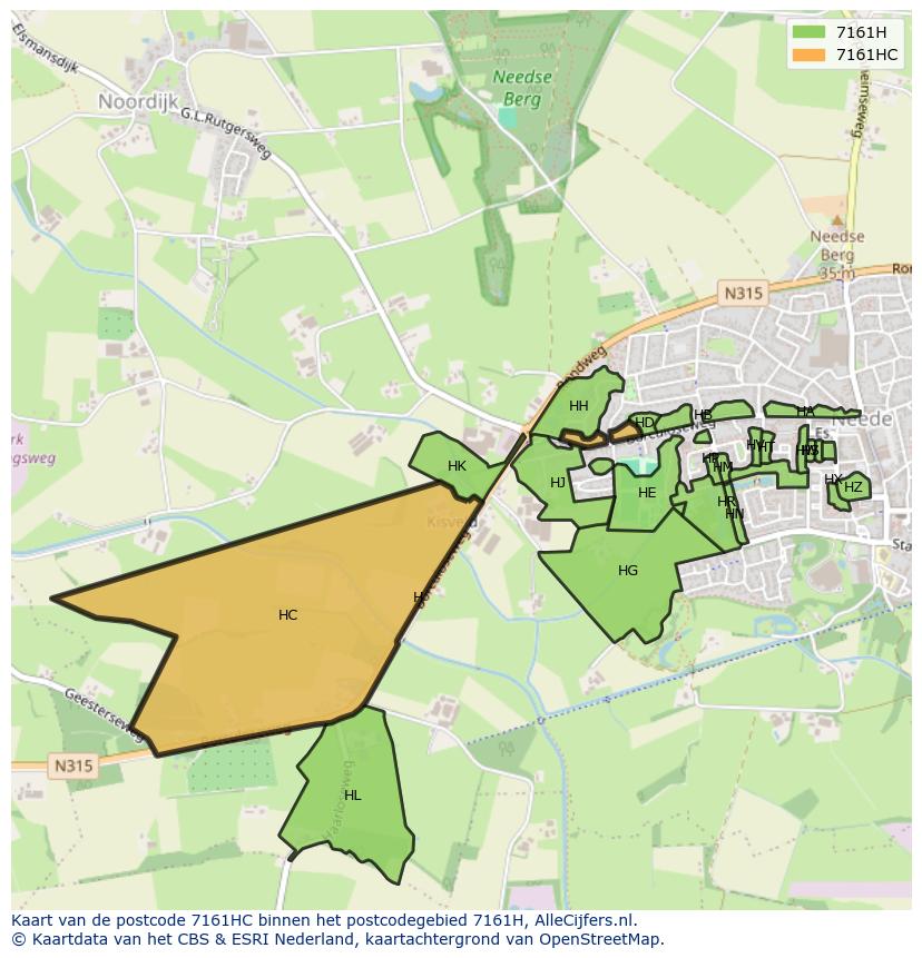 Afbeelding van het postcodegebied 7161 HC op de kaart.
