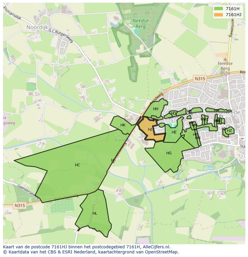Afbeelding van het postcodegebied 7161 HJ op de kaart.