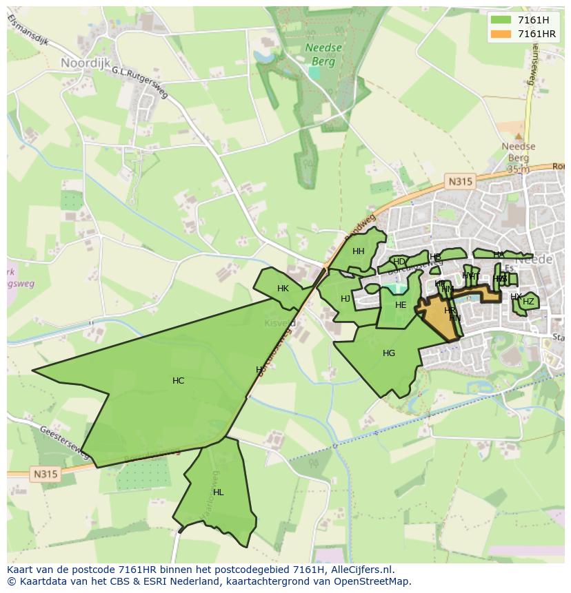 Afbeelding van het postcodegebied 7161 HR op de kaart.