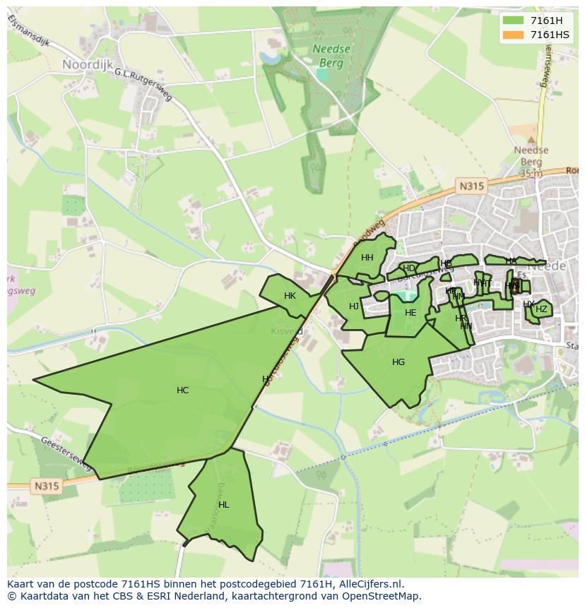 Afbeelding van het postcodegebied 7161 HS op de kaart.