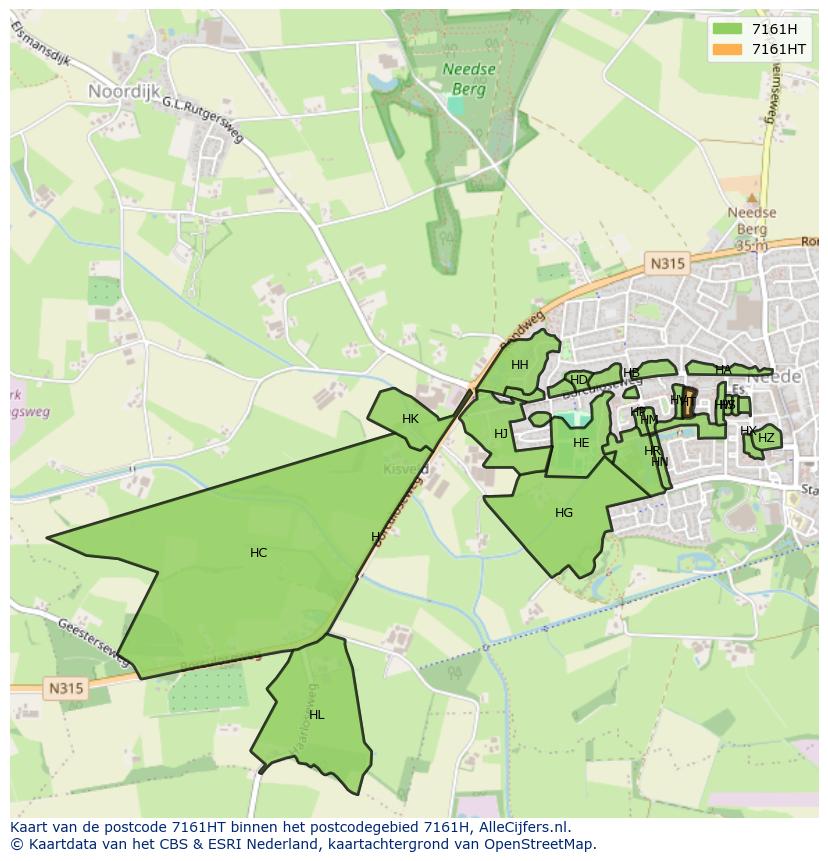 Afbeelding van het postcodegebied 7161 HT op de kaart.