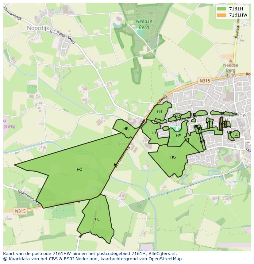 Afbeelding van het postcodegebied 7161 HW op de kaart.