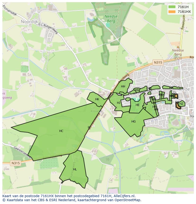 Afbeelding van het postcodegebied 7161 HX op de kaart.