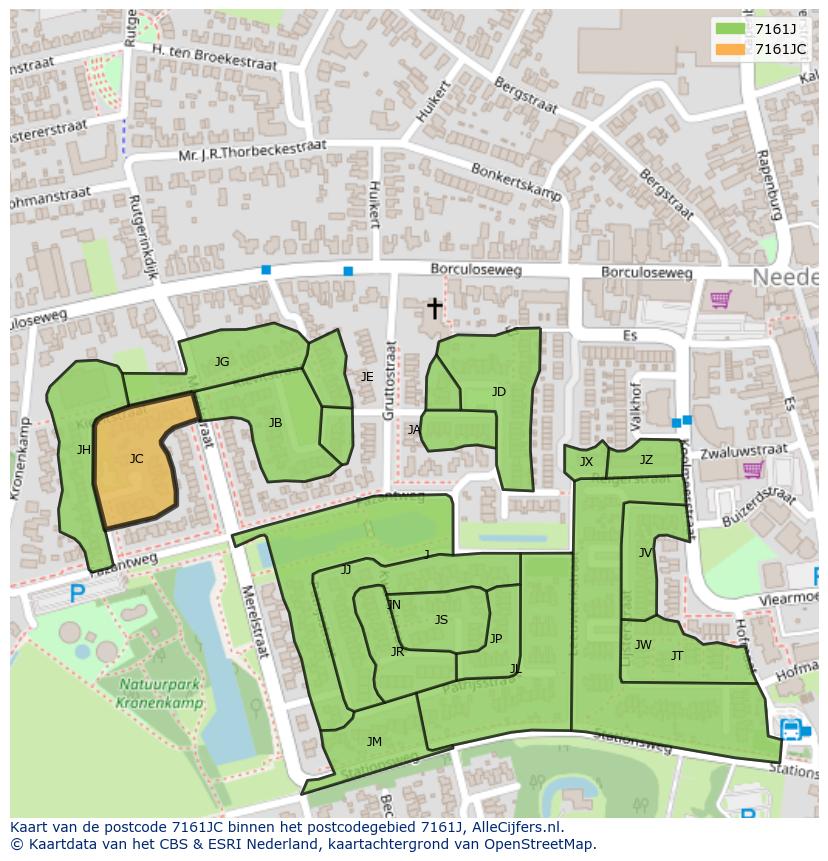 Afbeelding van het postcodegebied 7161 JC op de kaart.