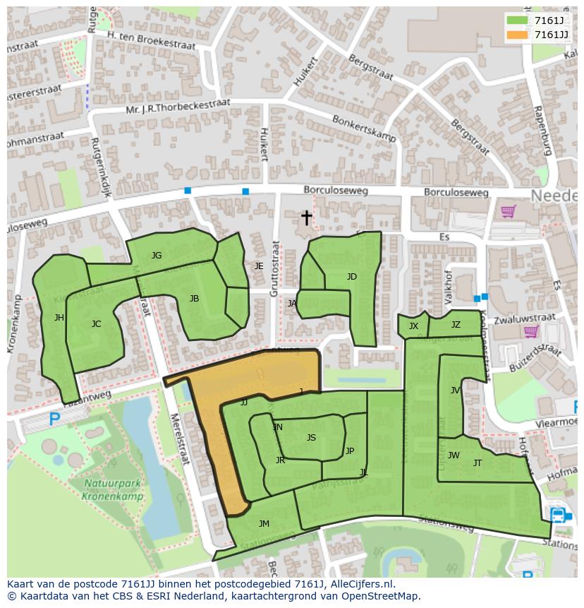 Afbeelding van het postcodegebied 7161 JJ op de kaart.