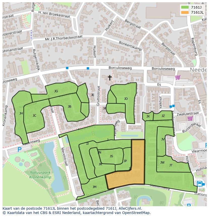 Afbeelding van het postcodegebied 7161 JL op de kaart.