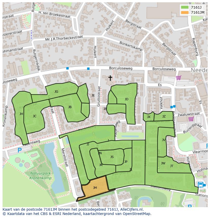 Afbeelding van het postcodegebied 7161 JM op de kaart.