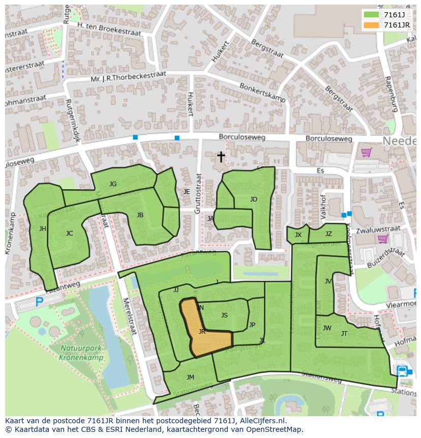 Afbeelding van het postcodegebied 7161 JR op de kaart.
