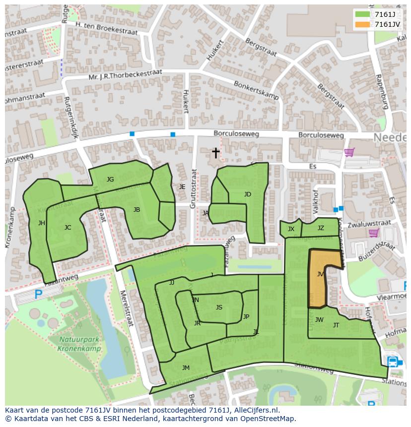 Afbeelding van het postcodegebied 7161 JV op de kaart.