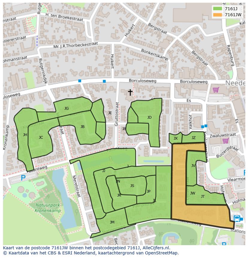 Afbeelding van het postcodegebied 7161 JW op de kaart.
