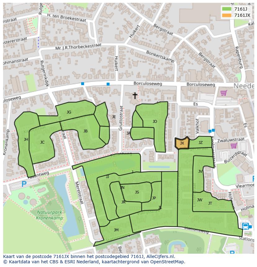 Afbeelding van het postcodegebied 7161 JX op de kaart.
