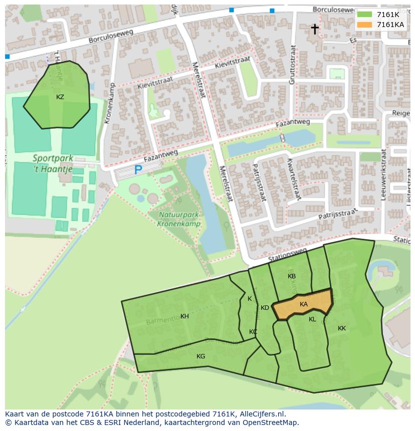 Afbeelding van het postcodegebied 7161 KA op de kaart.