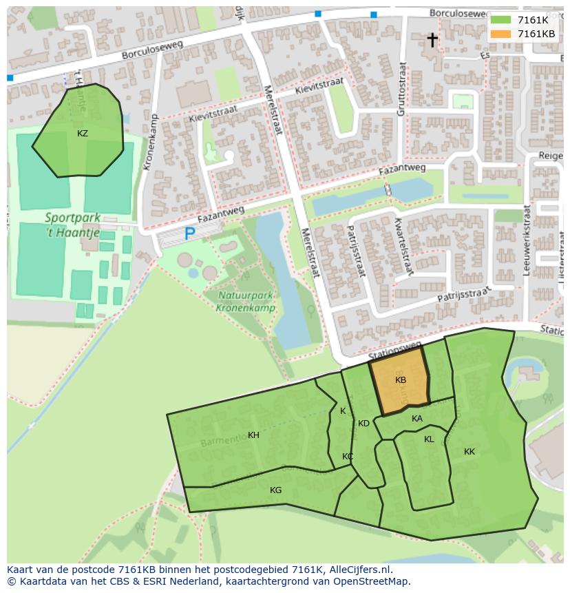 Afbeelding van het postcodegebied 7161 KB op de kaart.