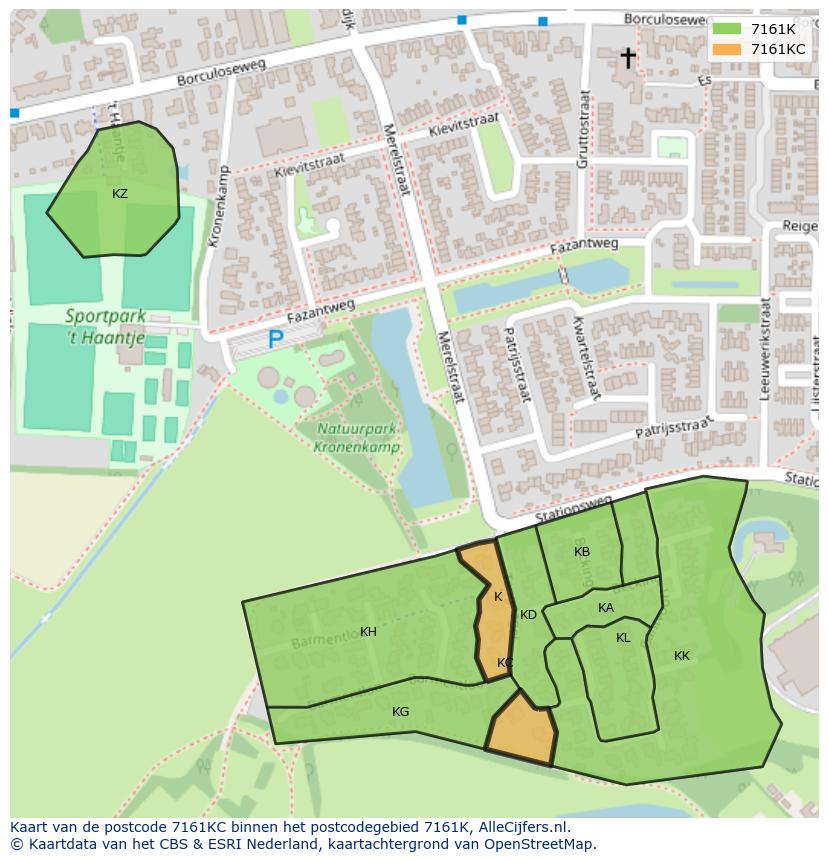 Afbeelding van het postcodegebied 7161 KC op de kaart.