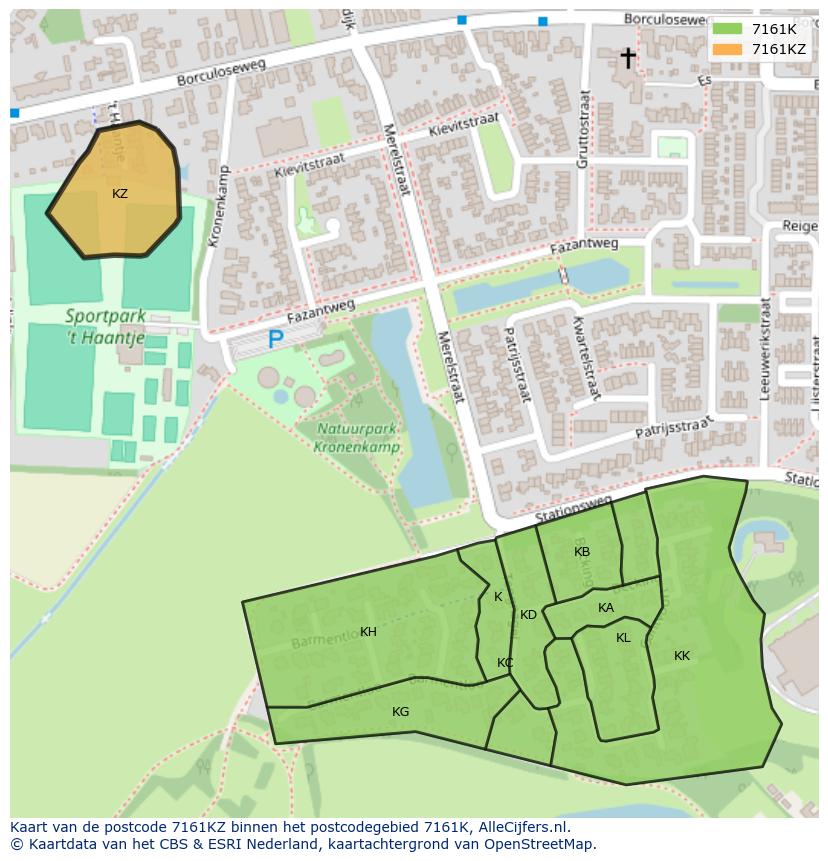 Afbeelding van het postcodegebied 7161 KZ op de kaart.
