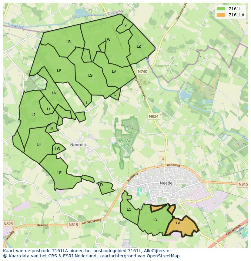 Afbeelding van het postcodegebied 7161 LA op de kaart.