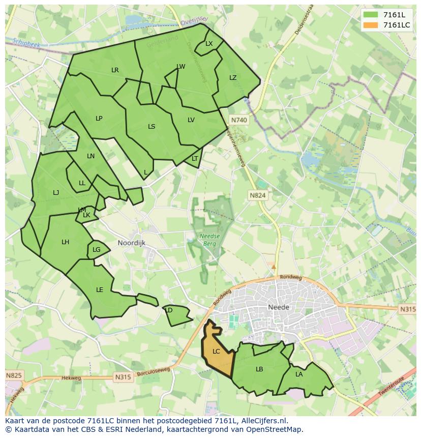 Afbeelding van het postcodegebied 7161 LC op de kaart.