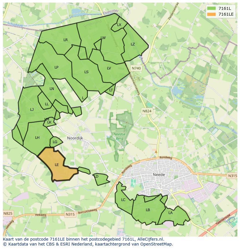 Afbeelding van het postcodegebied 7161 LE op de kaart.