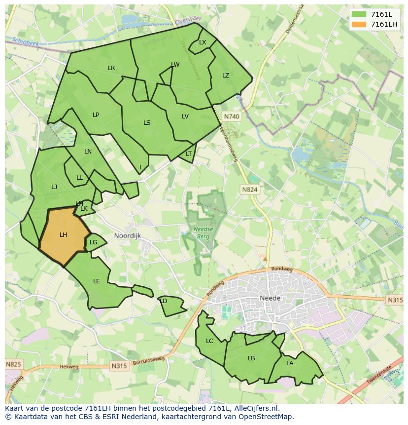 Afbeelding van het postcodegebied 7161 LH op de kaart.