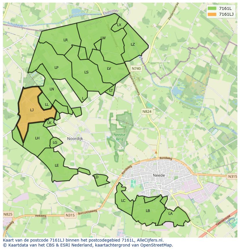Afbeelding van het postcodegebied 7161 LJ op de kaart.
