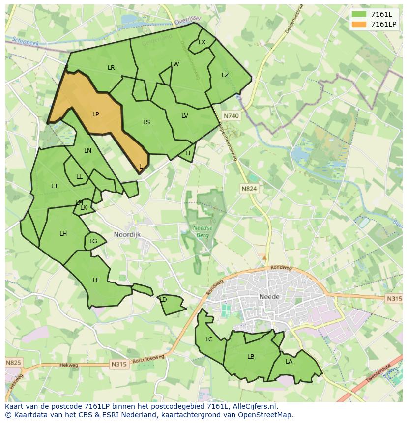 Afbeelding van het postcodegebied 7161 LP op de kaart.
