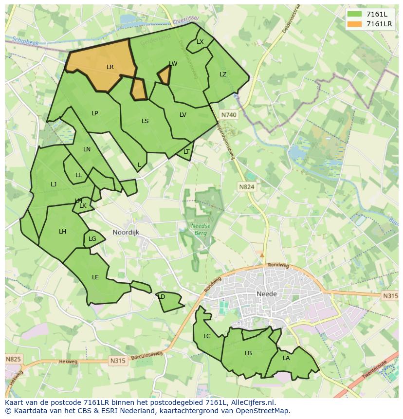 Afbeelding van het postcodegebied 7161 LR op de kaart.