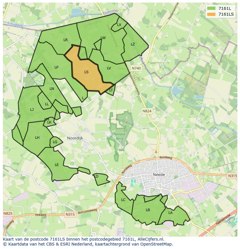 Afbeelding van het postcodegebied 7161 LS op de kaart.