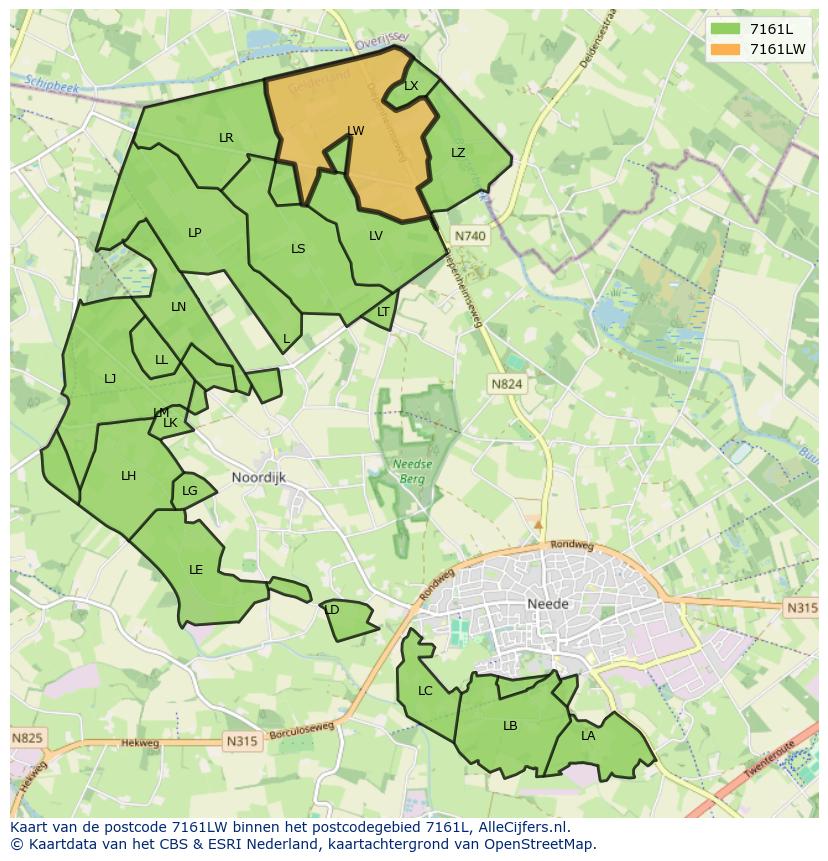 Afbeelding van het postcodegebied 7161 LW op de kaart.