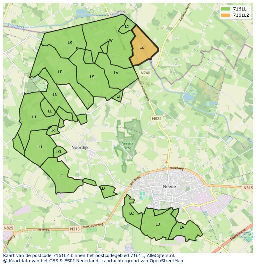 Afbeelding van het postcodegebied 7161 LZ op de kaart.