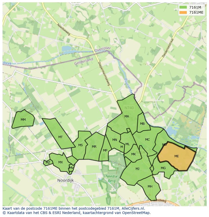 Afbeelding van het postcodegebied 7161 ME op de kaart.