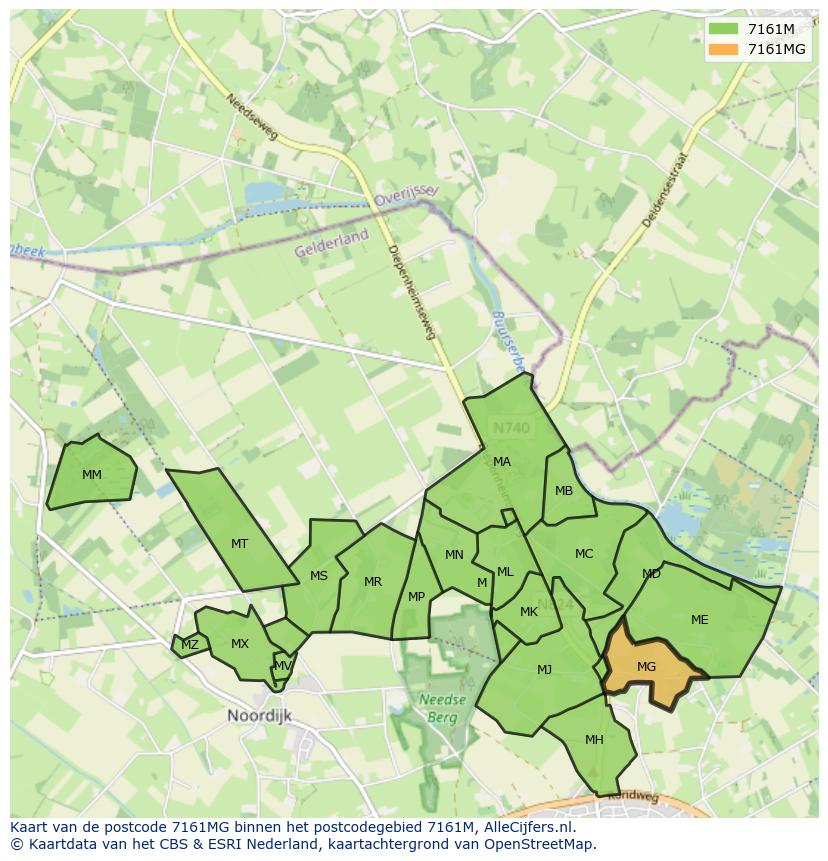 Afbeelding van het postcodegebied 7161 MG op de kaart.