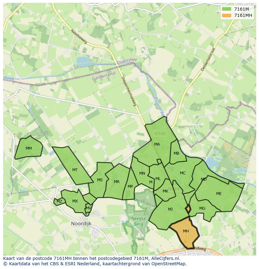 Afbeelding van het postcodegebied 7161 MH op de kaart.
