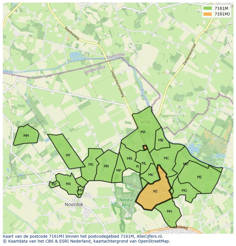 Afbeelding van het postcodegebied 7161 MJ op de kaart.