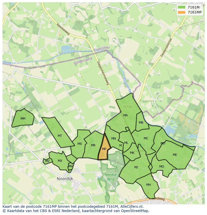 Afbeelding van het postcodegebied 7161 MP op de kaart.