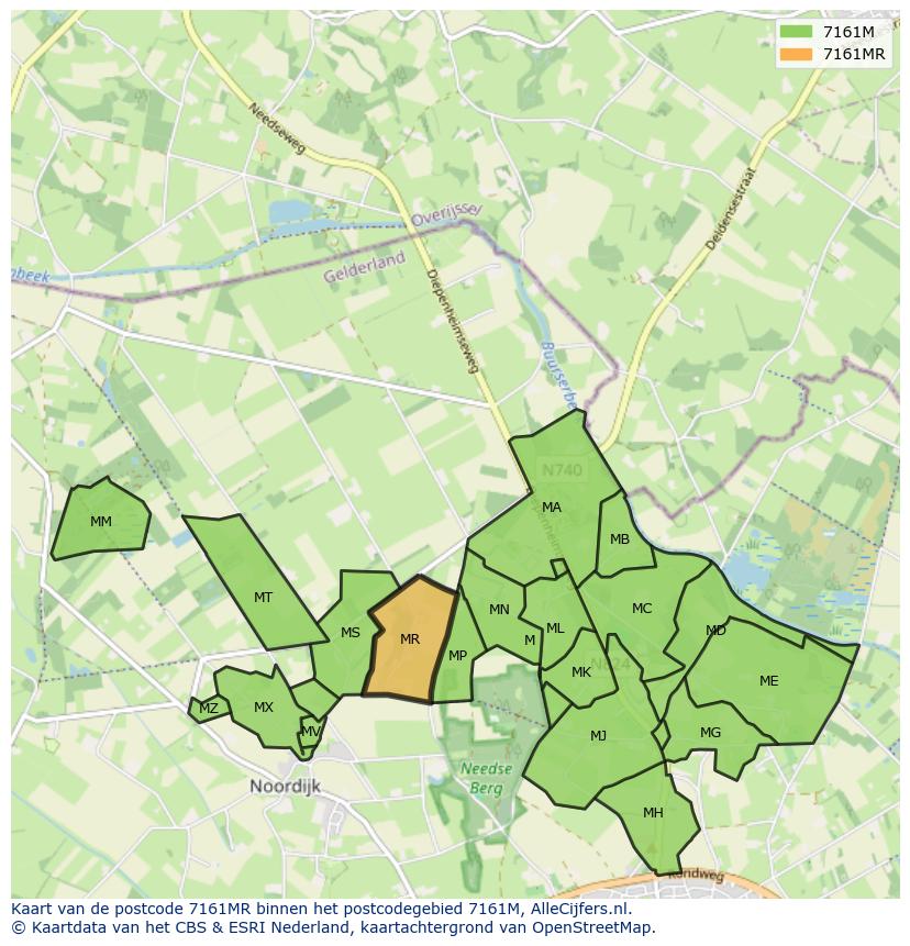 Afbeelding van het postcodegebied 7161 MR op de kaart.
