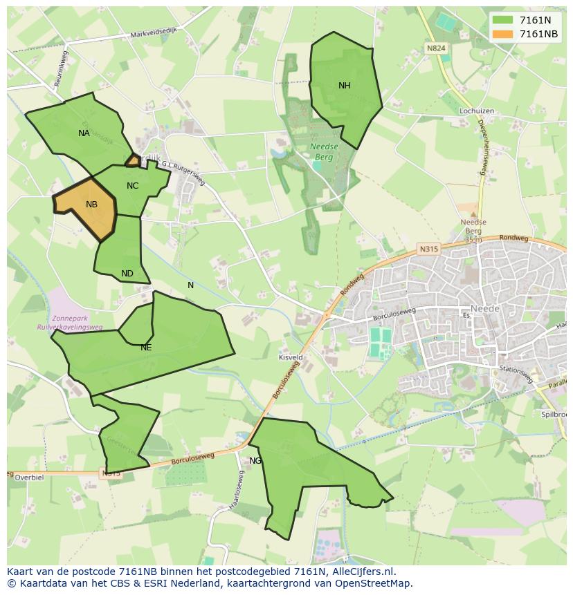 Afbeelding van het postcodegebied 7161 NB op de kaart.