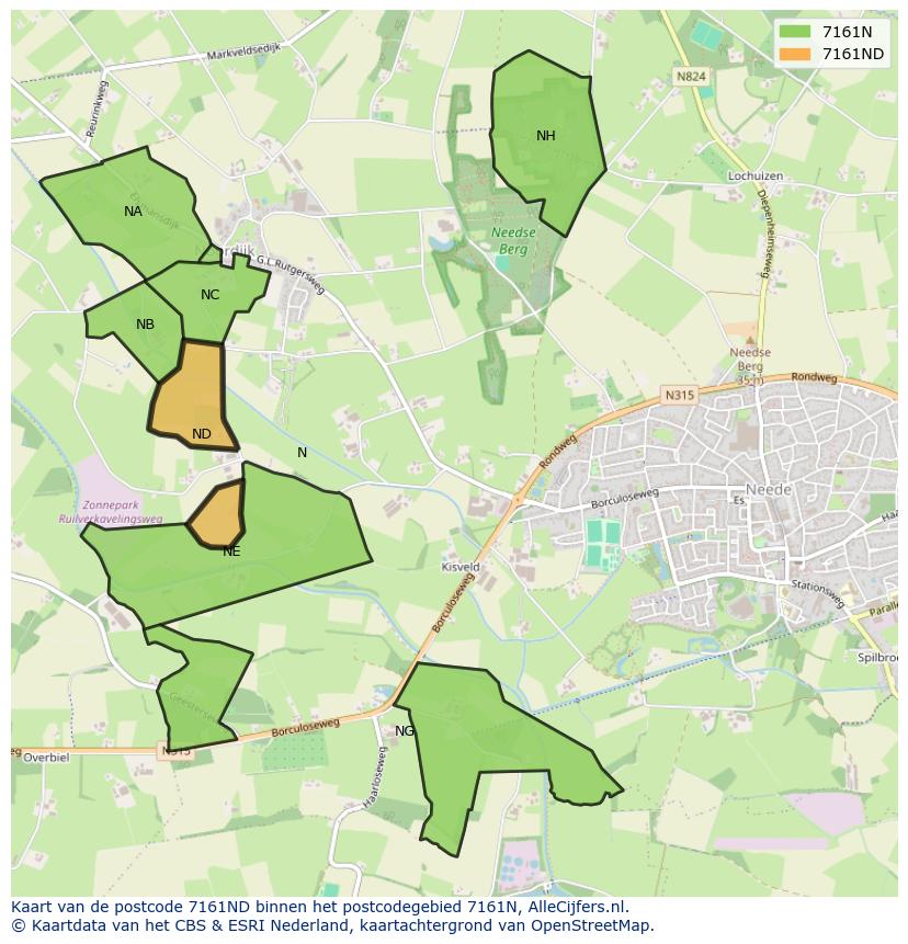 Afbeelding van het postcodegebied 7161 ND op de kaart.
