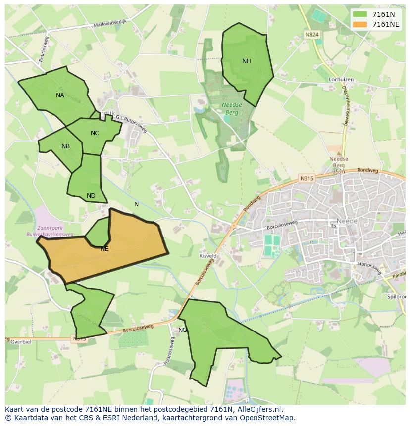 Afbeelding van het postcodegebied 7161 NE op de kaart.