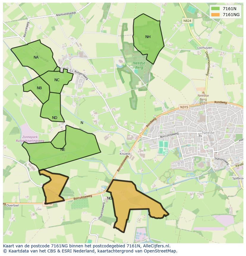 Afbeelding van het postcodegebied 7161 NG op de kaart.