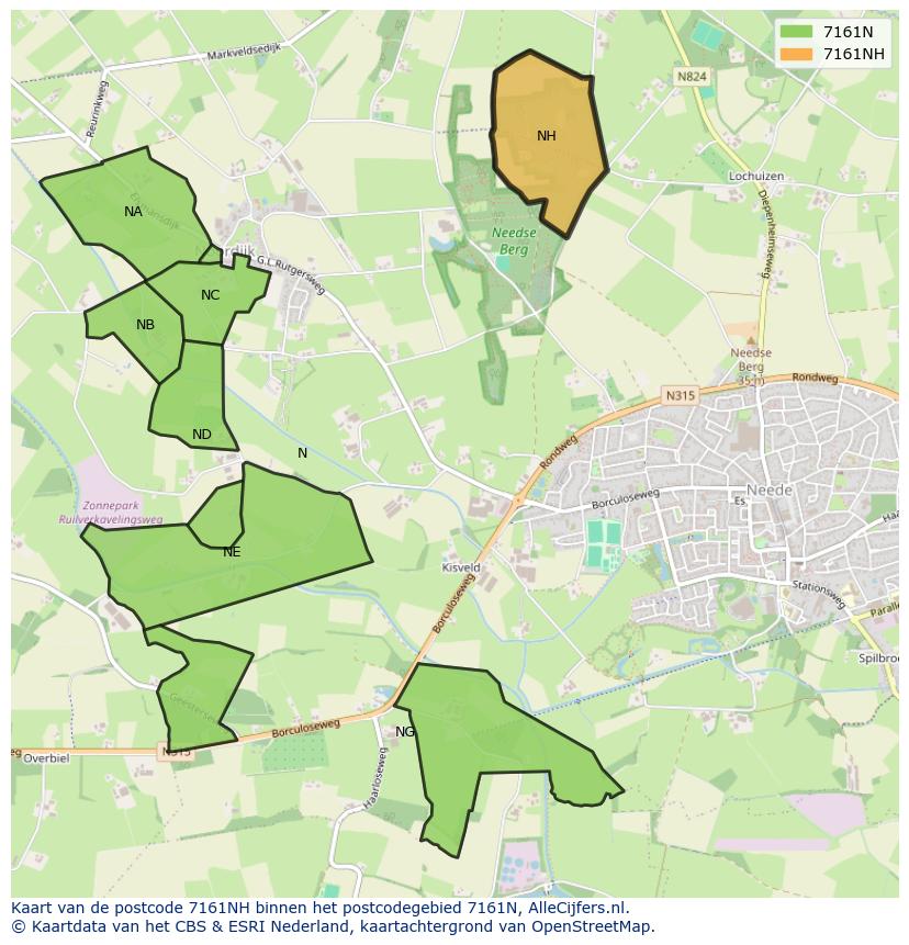 Afbeelding van het postcodegebied 7161 NH op de kaart.