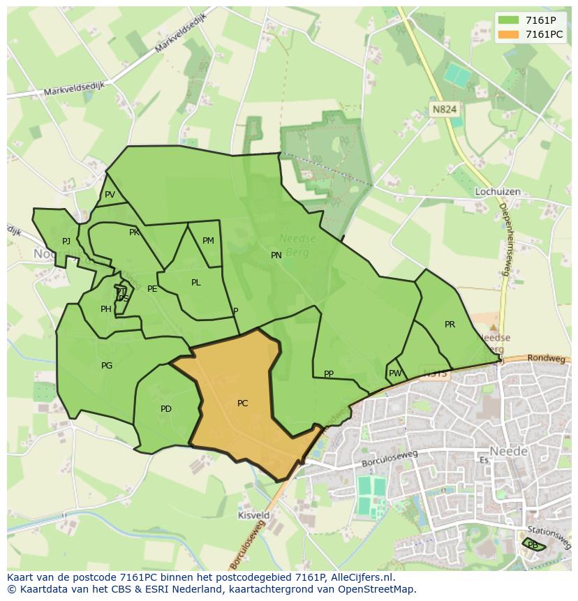 Afbeelding van het postcodegebied 7161 PC op de kaart.
